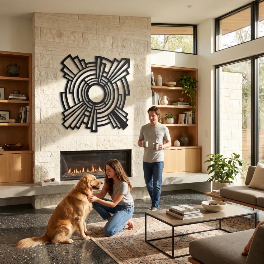 Geometric Deco Burst Metal Wall Art – Sonic Sphere, Modern Living Room Decor — 9