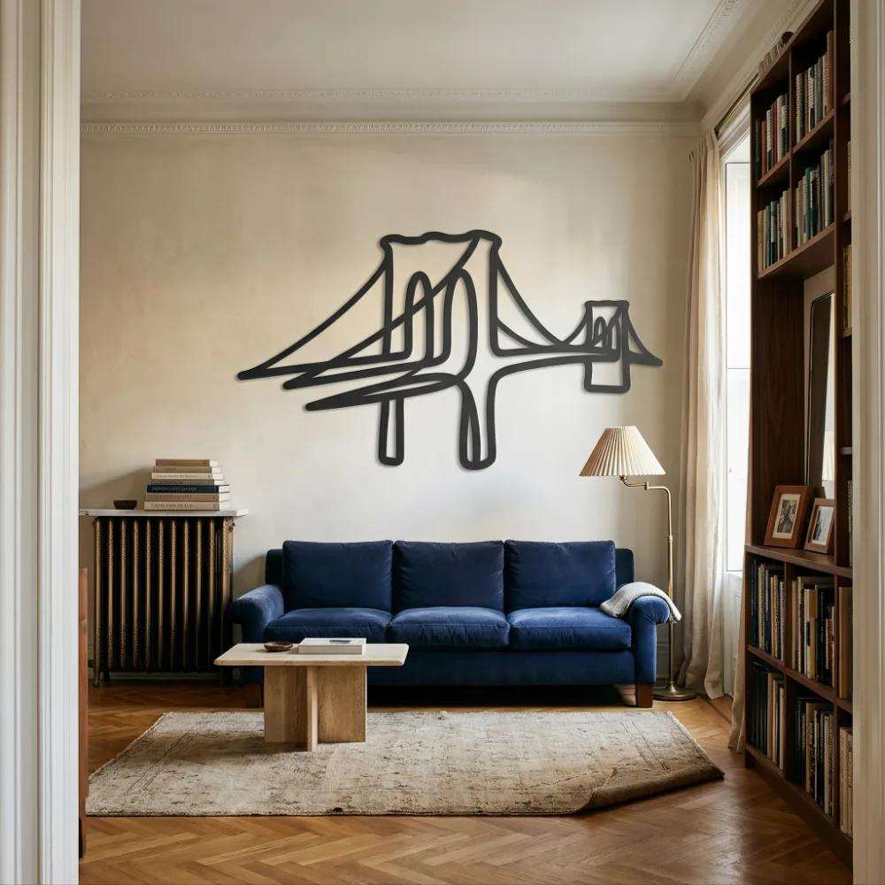 Brooklyn Bridge Metal Wall Art – Cable Song, One Line NYC Living Room Decor