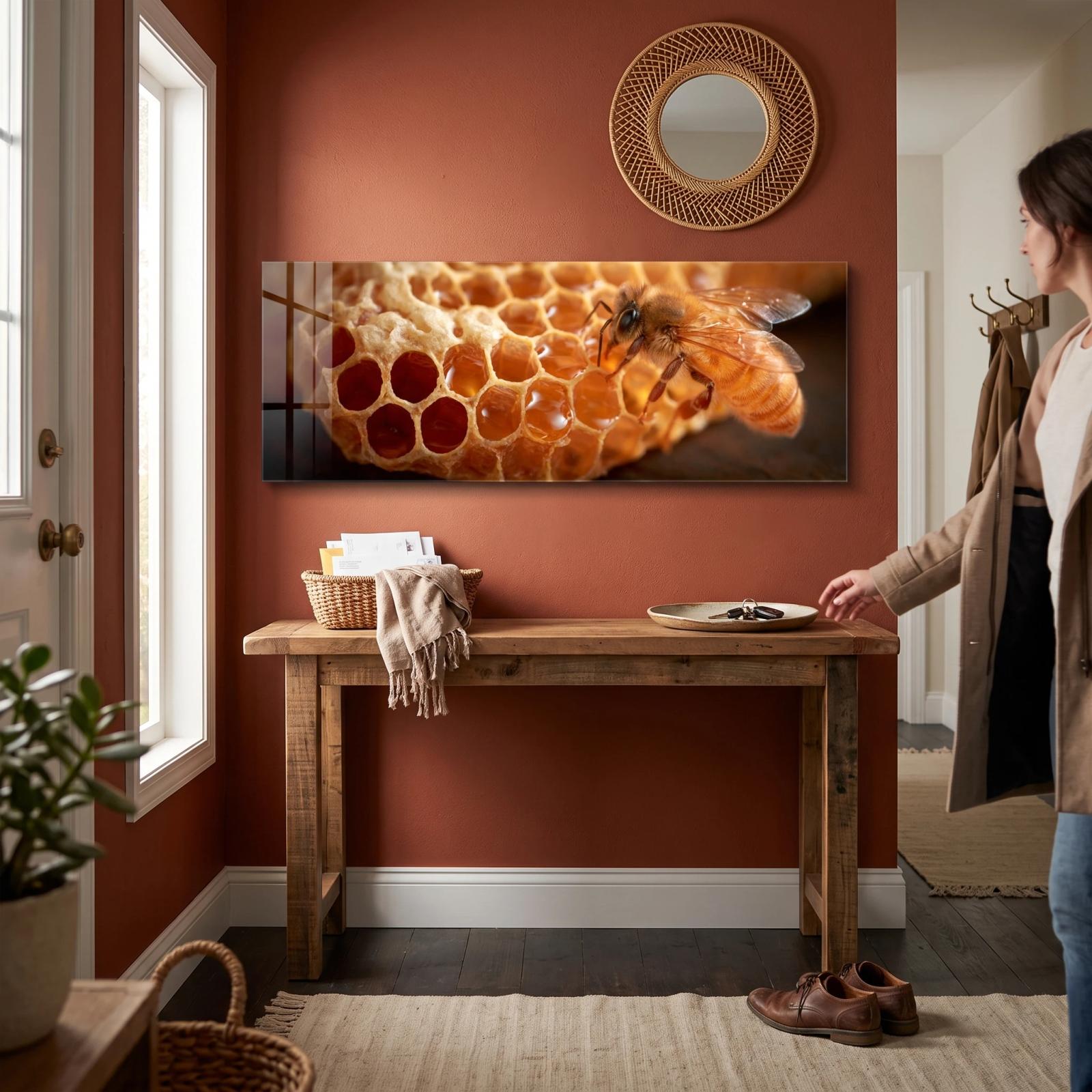 Honeybee Honeycomb Macro Photo Tempered Glass Wall Art — 3