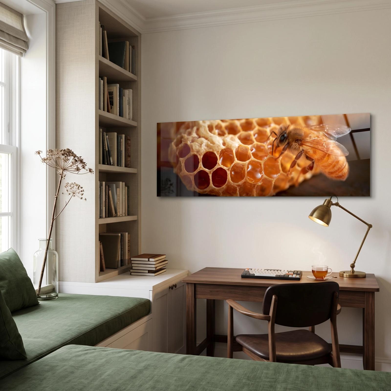 Honeybee Honeycomb Macro Photo Tempered Glass Wall Art — 4