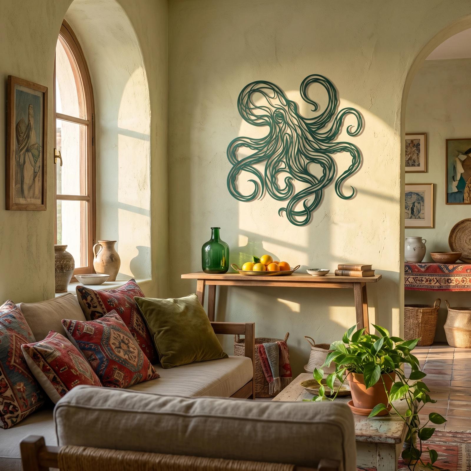 Octopus Metal Wall Art – Tidal Reach, Boho Coastal Living Room Decor — 3