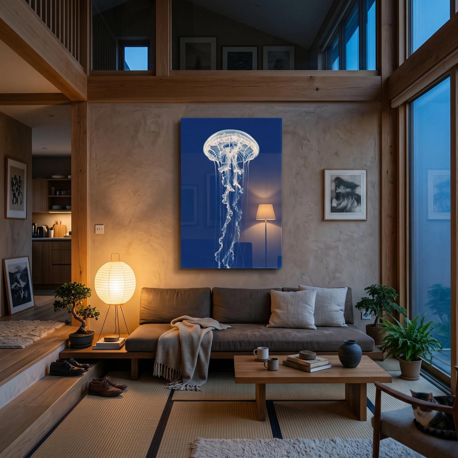 Jellyfish Glass Wall Art Cyanotype Ocean Tempered Glass Print — 4