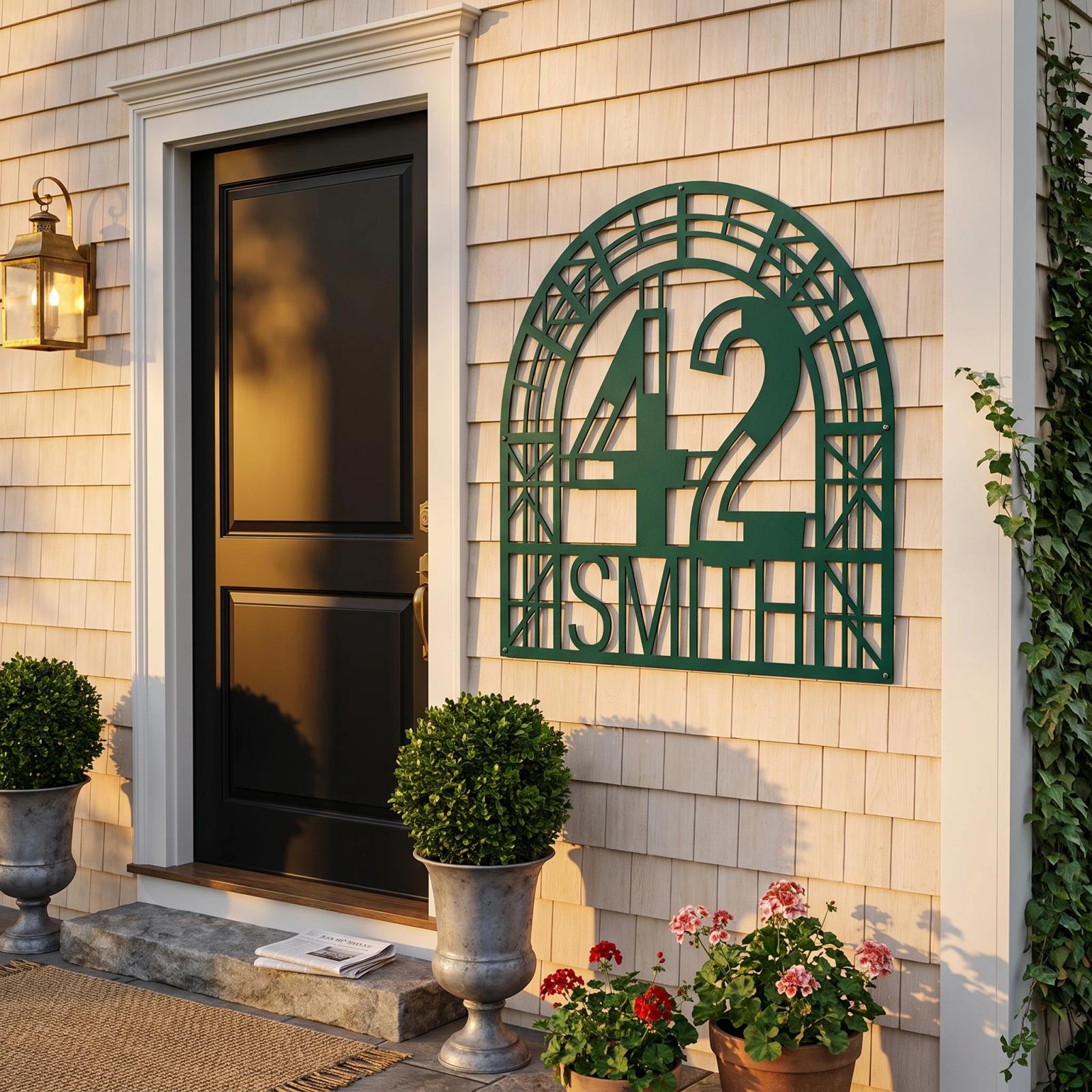 Custom House Number Name Metal Wall Art – Fanlight Arch, Entryway Decor