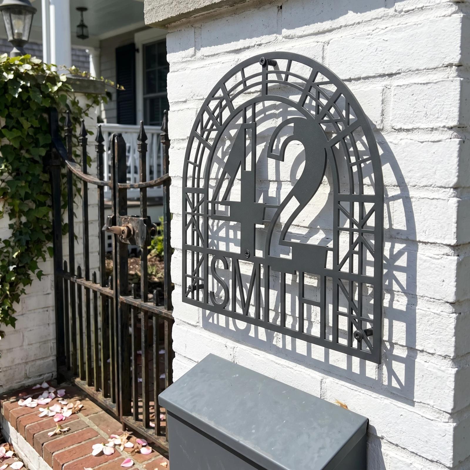Custom House Number Name Metal Wall Art – Fanlight Arch, Entryway Decor — 3