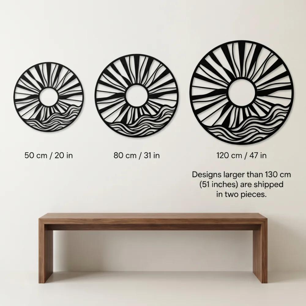 Sun and Waves Metal Wall Art – Radiant Horizon, Coastal Home Decor — 12