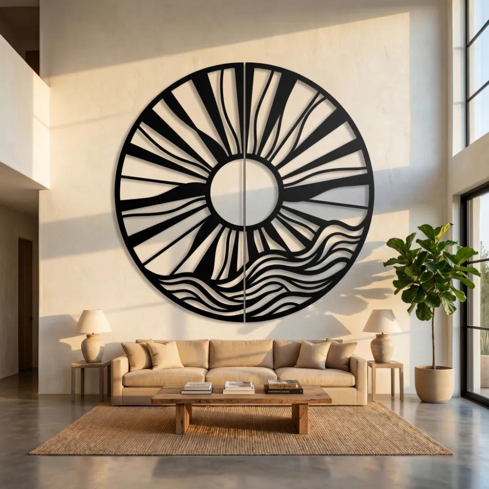 Sun and Waves Metal Wall Art – Radiant Horizon, Coastal Home Decor — 7