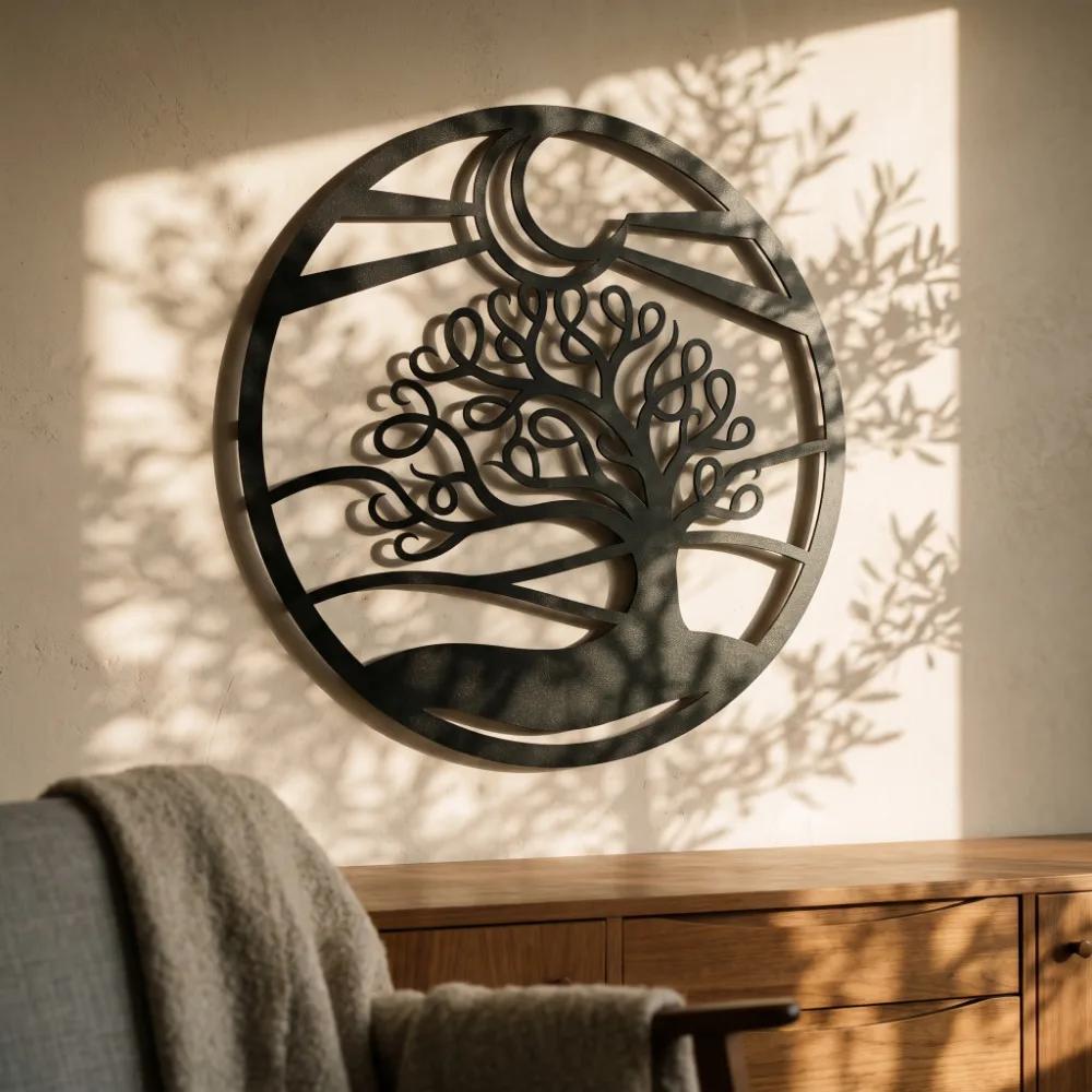 Tree of Life Metal Wall Art – Lunar Grove, Crescent Moon Living Room Decor — 4