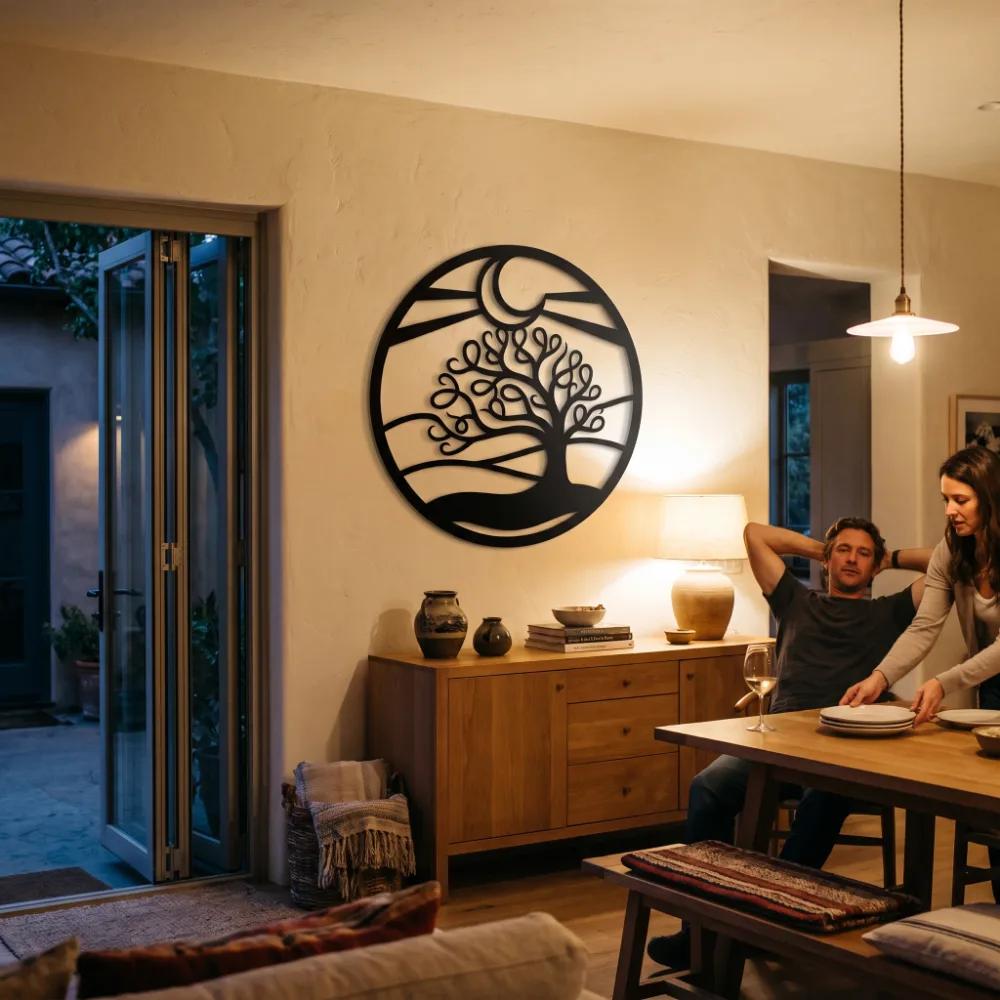 Tree of Life Metal Wall Art – Lunar Grove, Crescent Moon Living Room Decor — 5