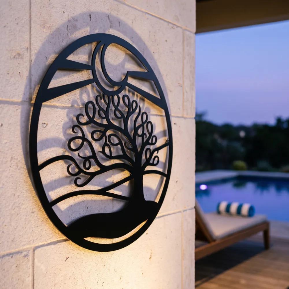 Tree of Life Metal Wall Art – Lunar Grove, Crescent Moon Living Room Decor — 6