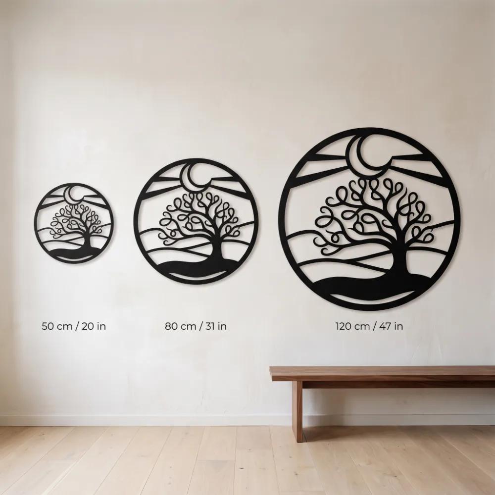 Tree of Life Metal Wall Art – Lunar Grove, Crescent Moon Living Room Decor — 7