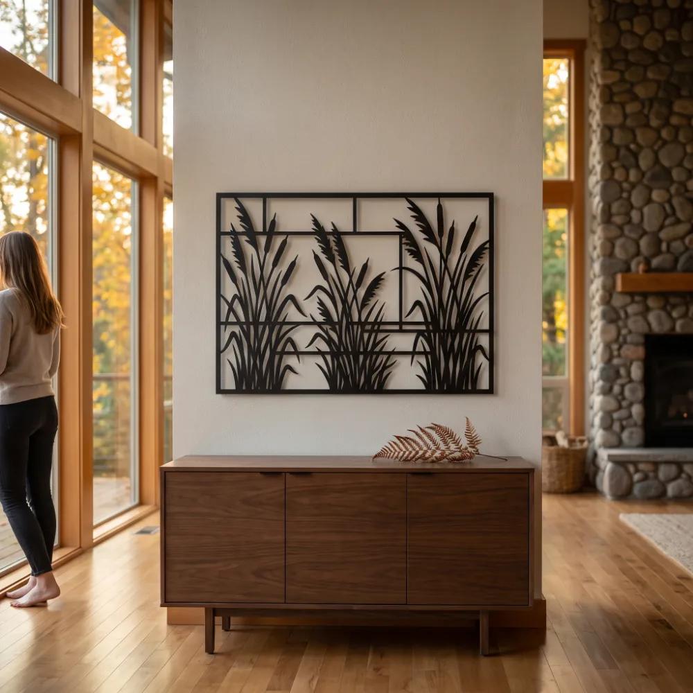 Cattail Metal Wall Art – Marsh Grass, Living Room Home Decor — 4