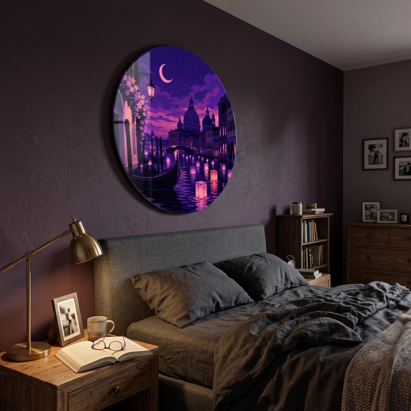 Venice Canal Night Floating Lanterns | Glass Wall Art