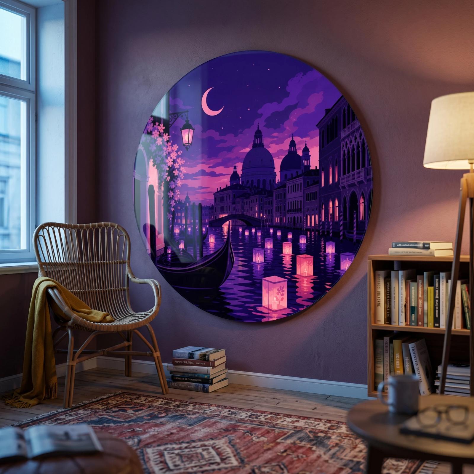 Venice Canal Night Floating Lanterns | Glass Wall Art — 3