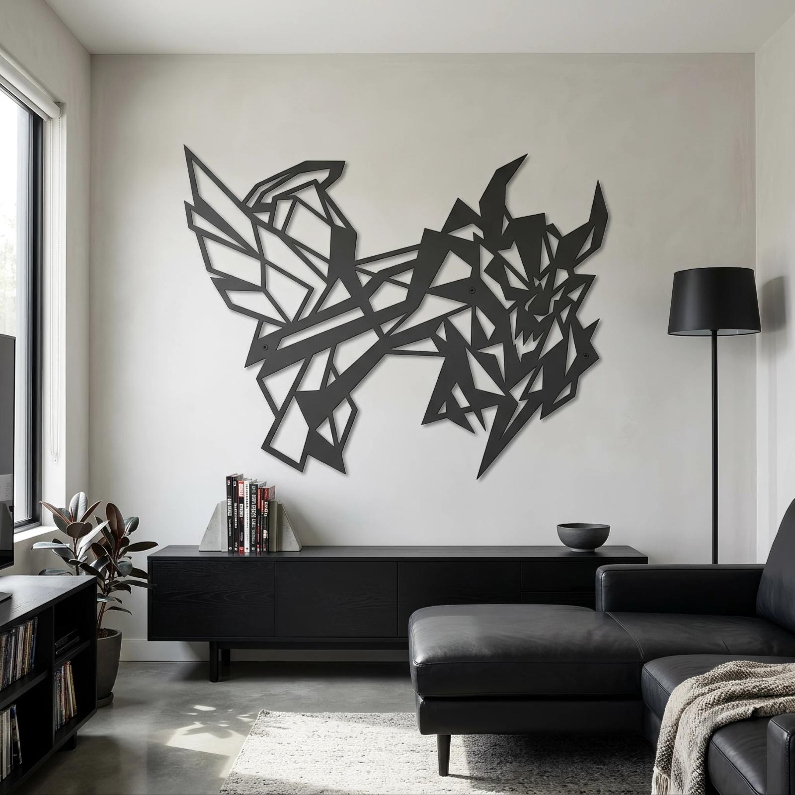 Abstract Geometric Beast Metal Wall Art – Chaos Dragon, Modern Gamer Room Decor