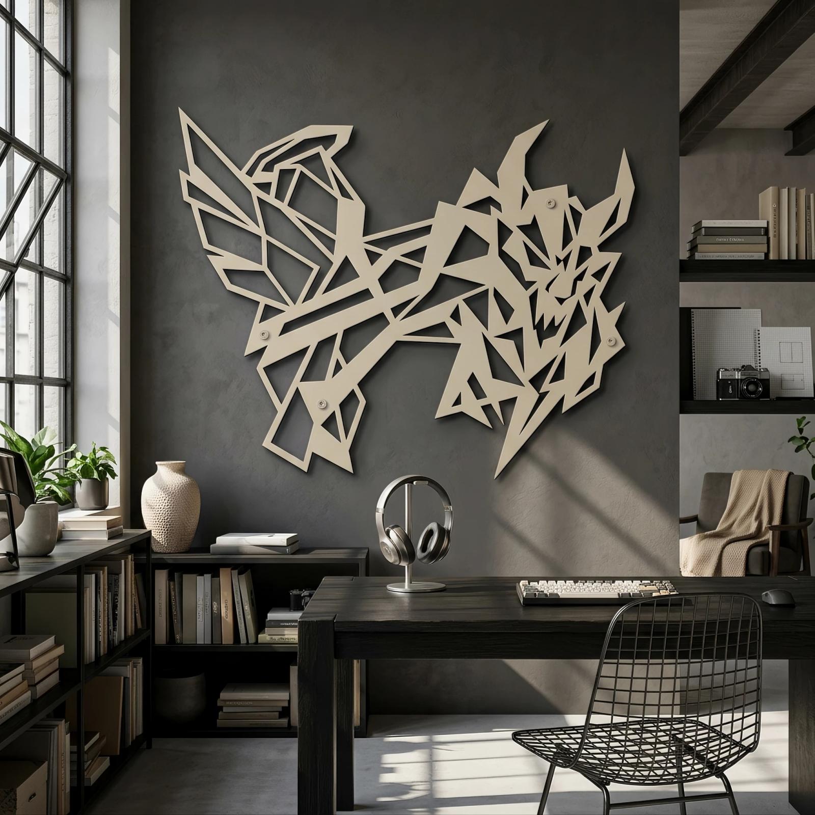 Abstract Geometric Beast Metal Wall Art – Chaos Dragon, Modern Gamer Room Decor — 2