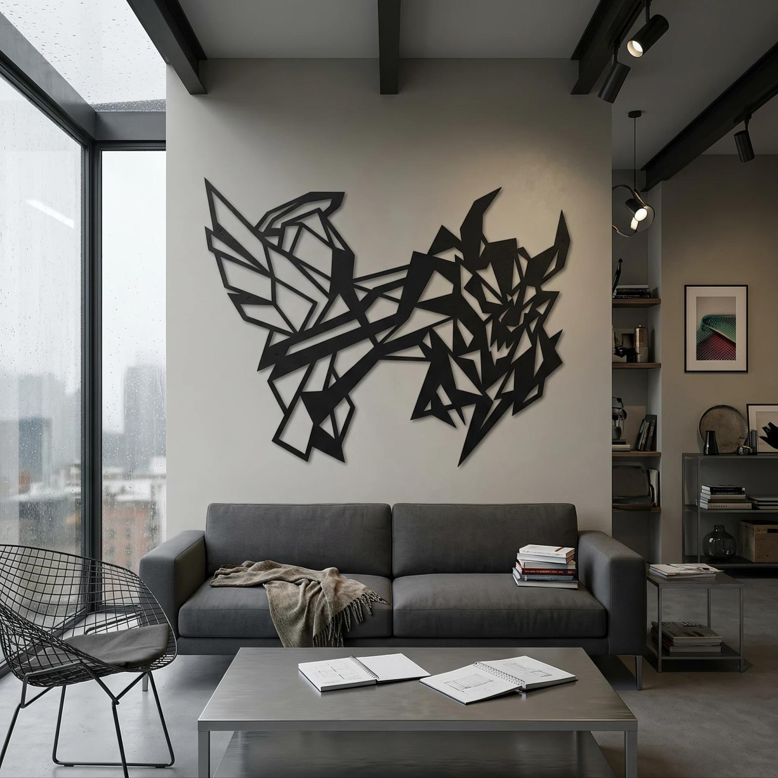 Abstract Geometric Beast Metal Wall Art – Chaos Dragon, Modern Gamer Room Decor — 4