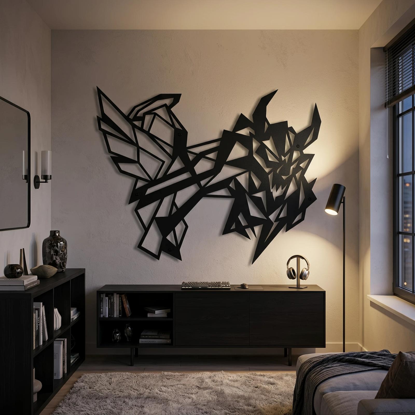 Abstract Geometric Beast Metal Wall Art – Chaos Dragon, Modern Gamer Room Decor — 6