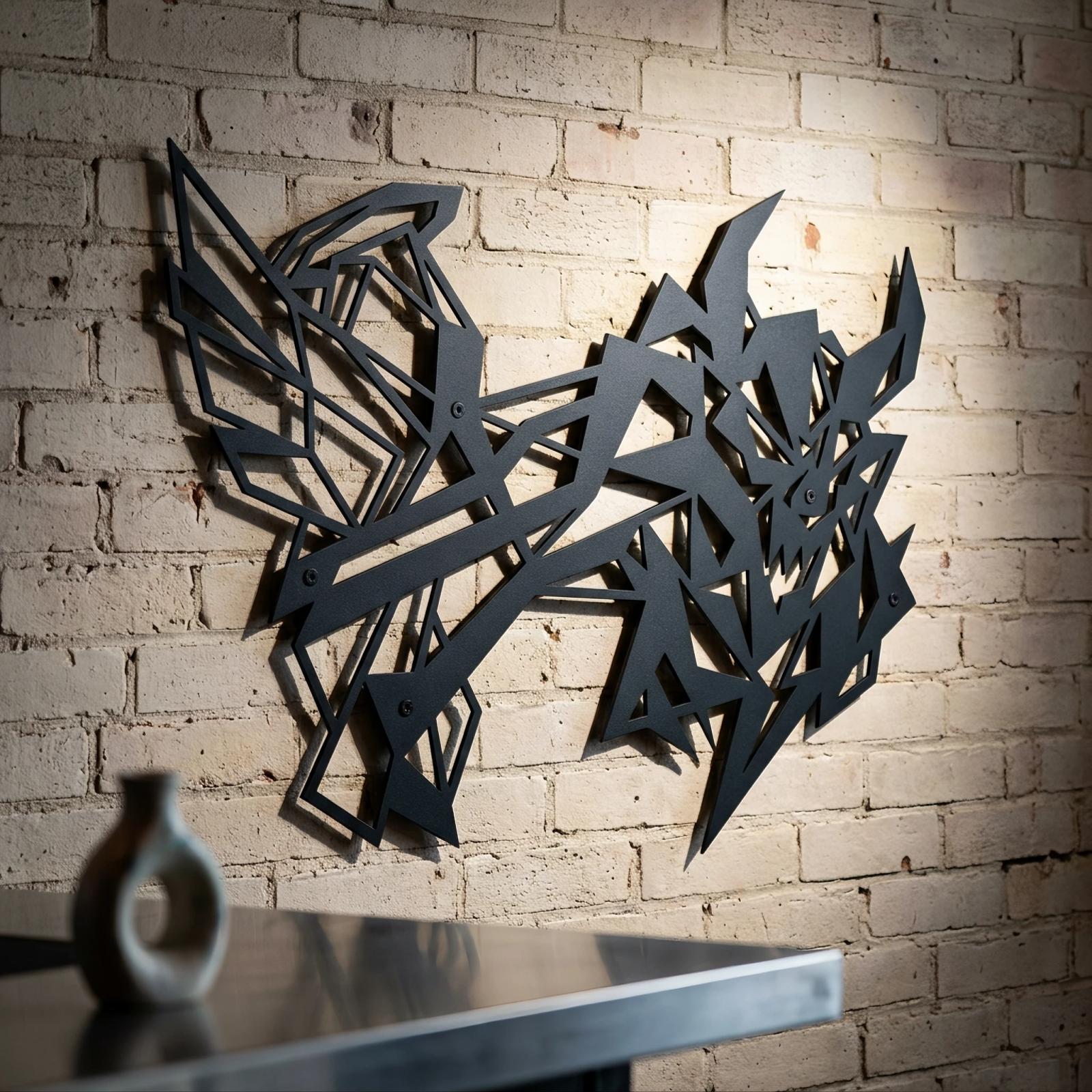 Abstract Geometric Beast Metal Wall Art – Chaos Dragon, Modern Gamer Room Decor — 7