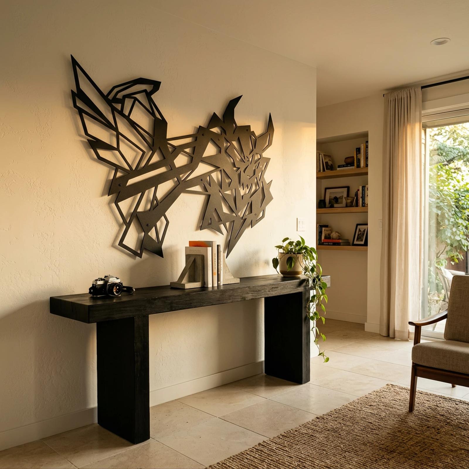 Abstract Geometric Beast Metal Wall Art – Chaos Dragon, Modern Gamer Room Decor — 8