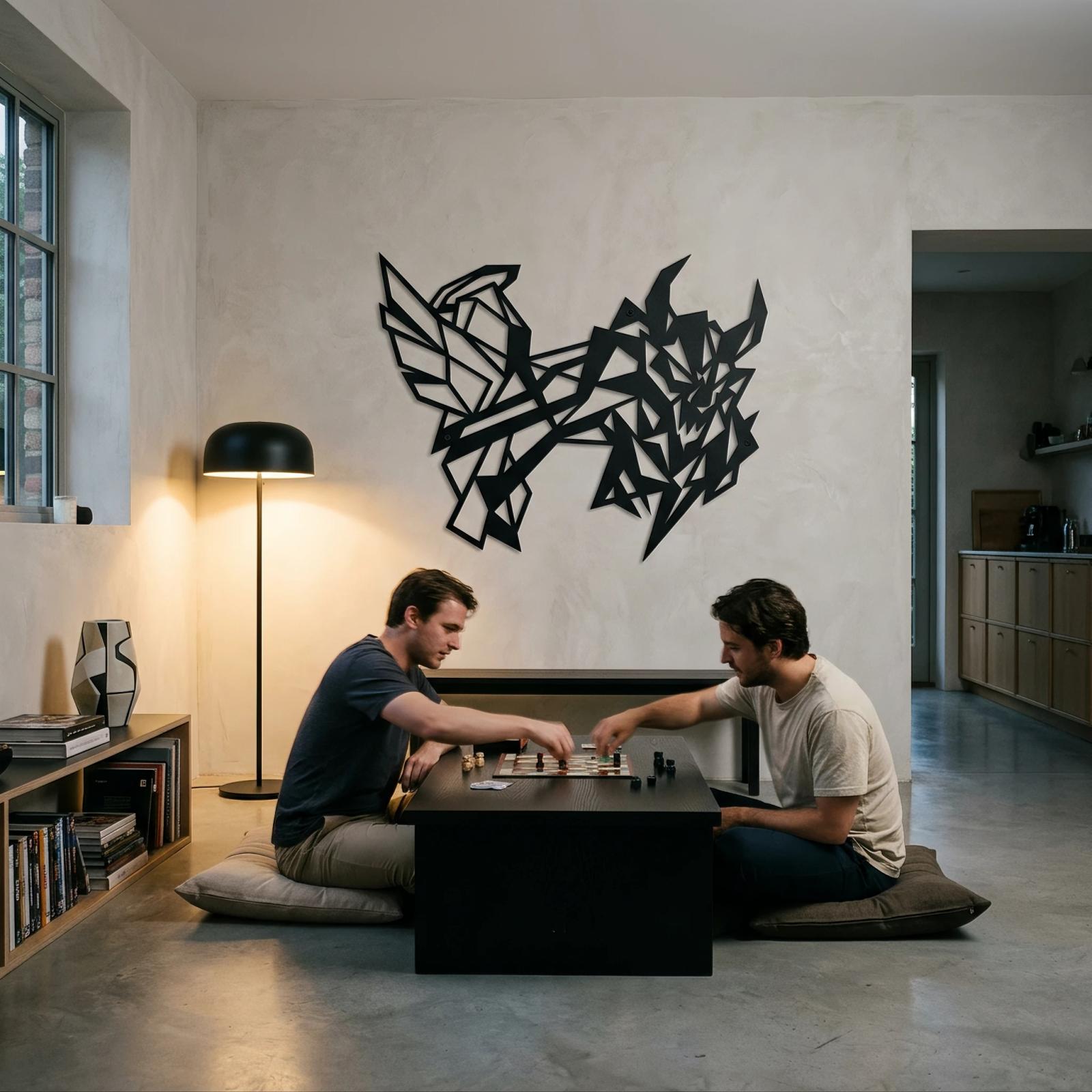 Abstract Geometric Beast Metal Wall Art – Chaos Dragon, Modern Gamer Room Decor — 9