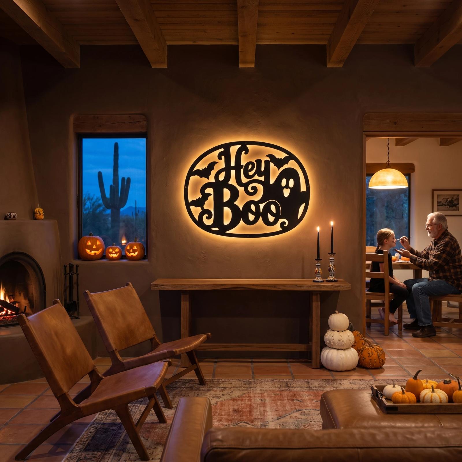 Hey Boo Ghost Halloween LED Metal Wall Art – Moonlit Hello, Front Porch & Living Room Decor — 2