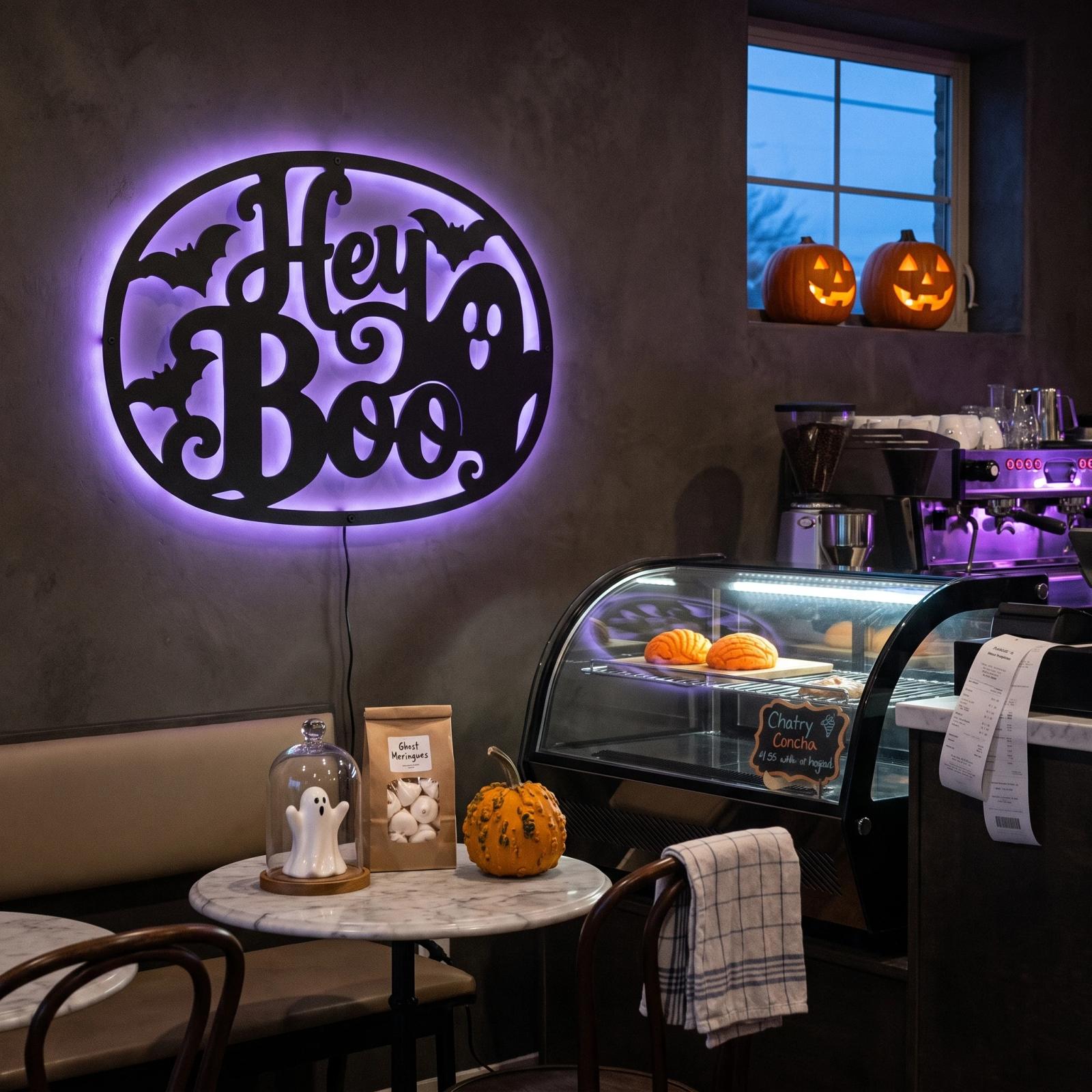 Hey Boo Ghost Halloween LED Metal Wall Art – Moonlit Hello, Front Porch & Living Room Decor — 3