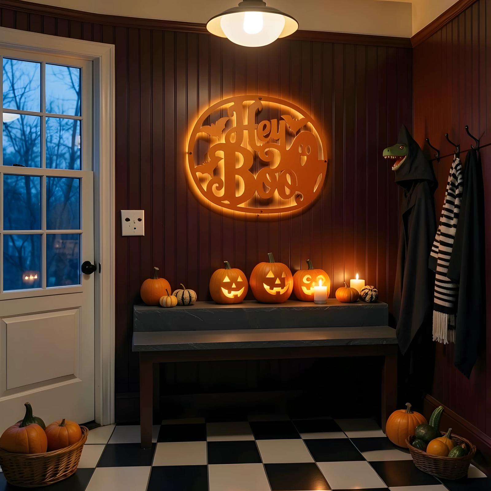Hey Boo Ghost Halloween LED Metal Wall Art – Moonlit Hello, Front Porch & Living Room Decor — 8