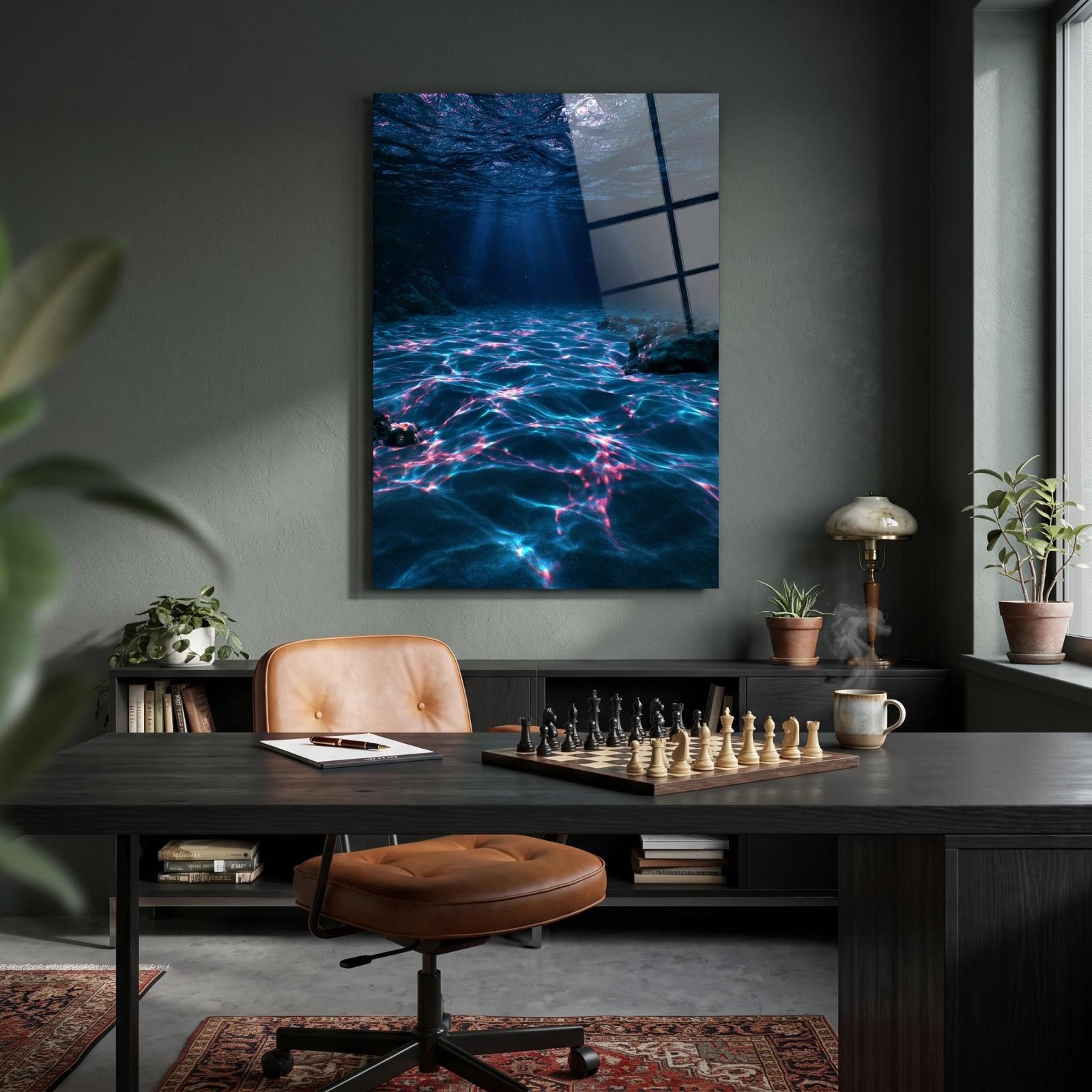 Underwater Ocean Glass Wall Art Neon Caustic Light | Tempered Glass Print — 2