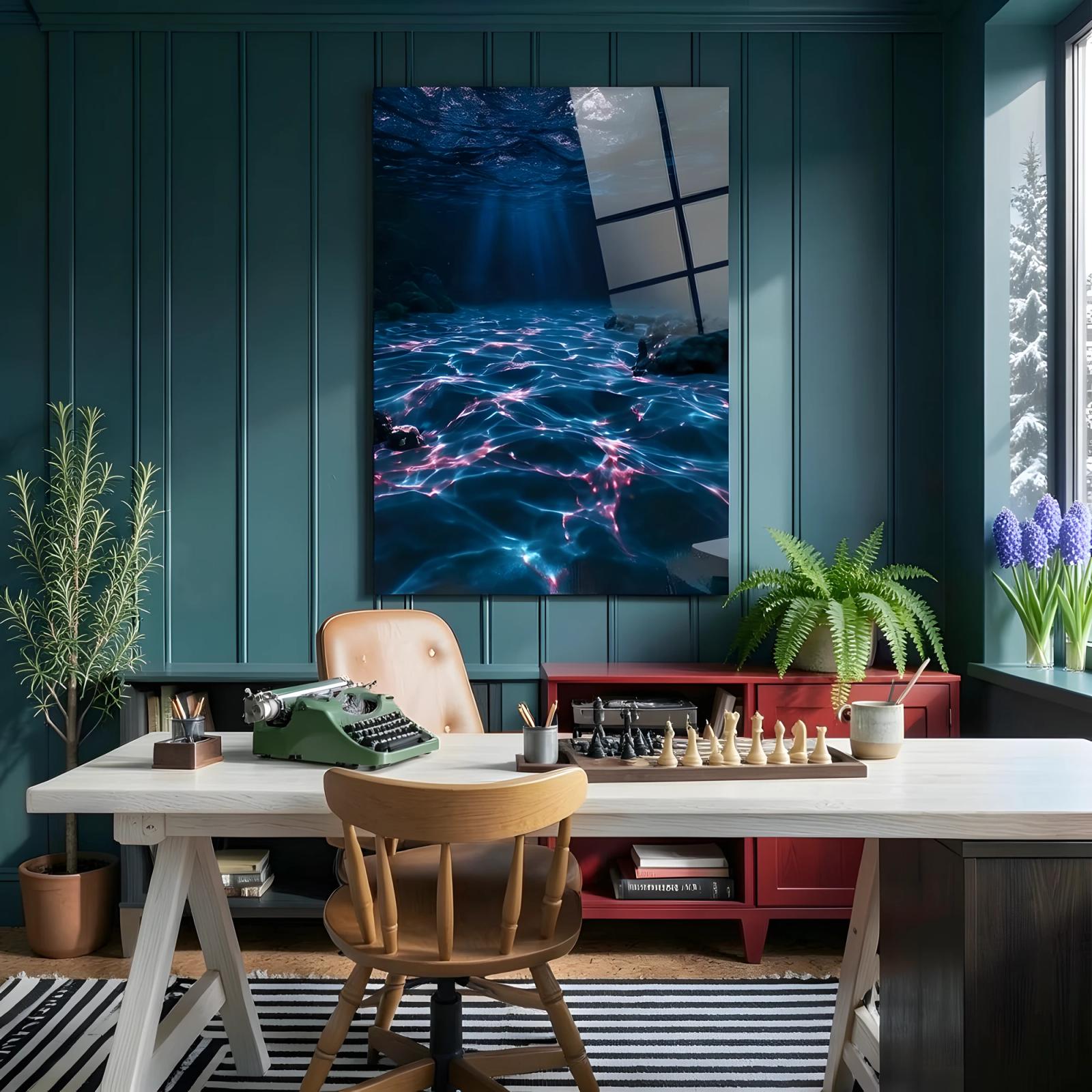 Underwater Ocean Glass Wall Art Neon Caustic Light | Tempered Glass Print — 6