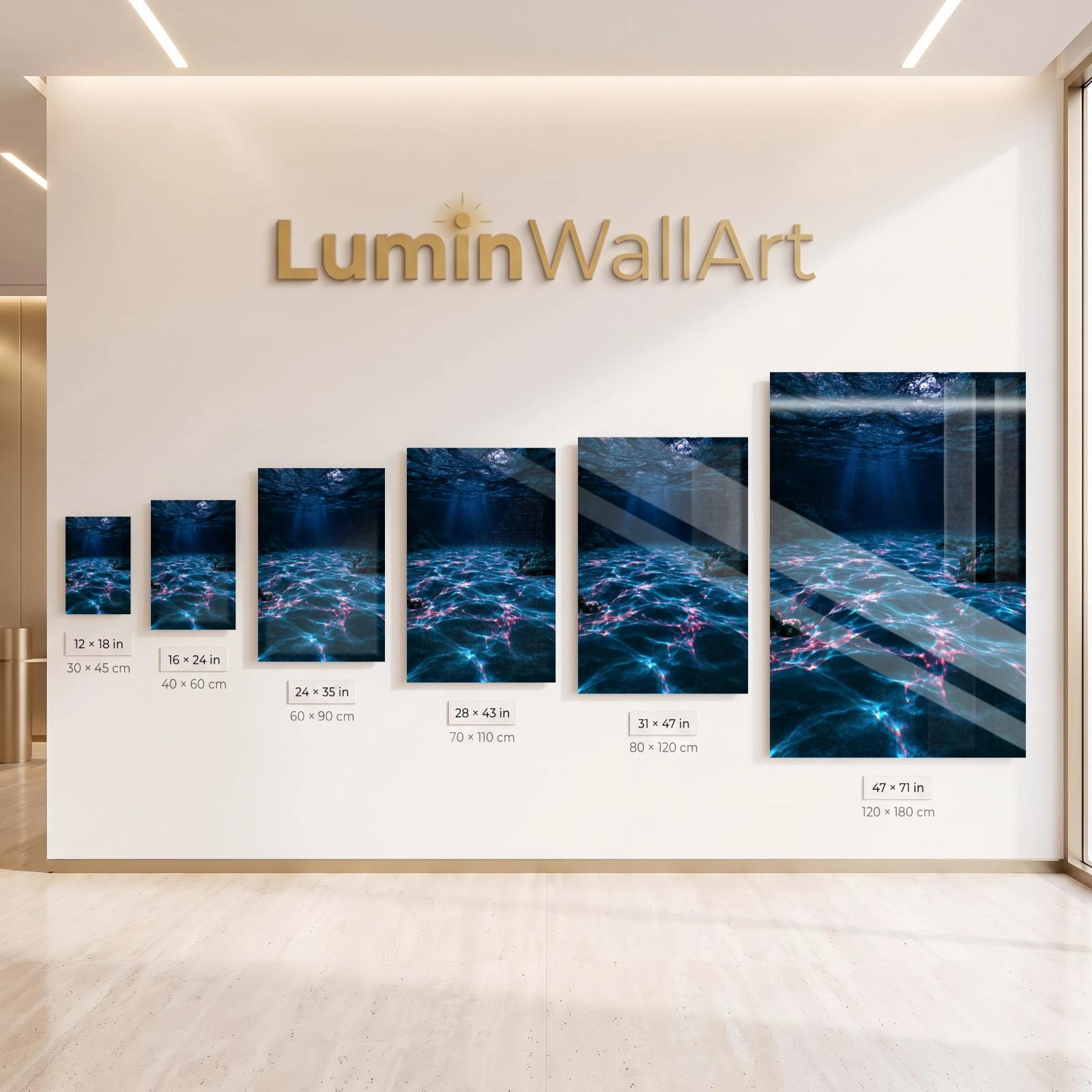 Underwater Ocean Glass Wall Art Neon Caustic Light | Tempered Glass Print — 7
