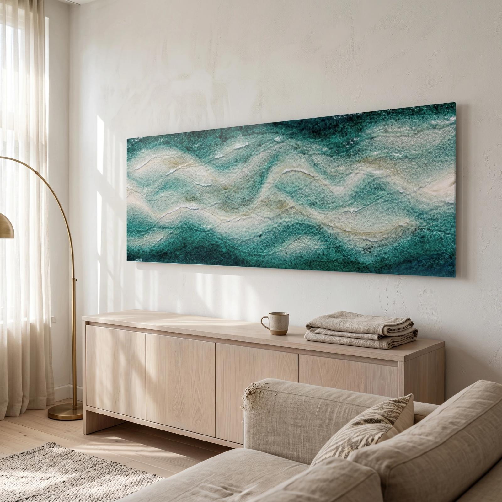 Coastal Abstract Ocean Tempered Glass Wall Art Water Flow Glass Wall Decor