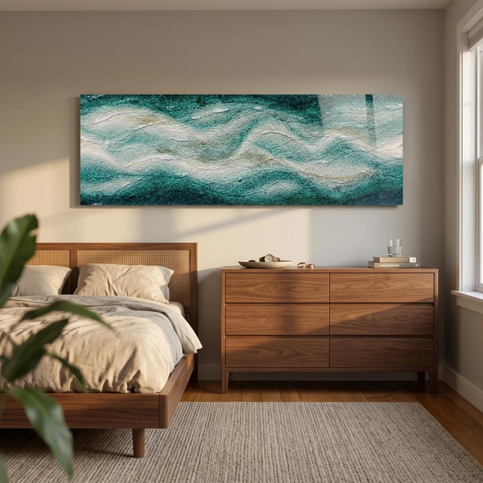 Coastal Abstract Ocean Tempered Glass Wall Art Water Flow Glass Wall Decor — 2