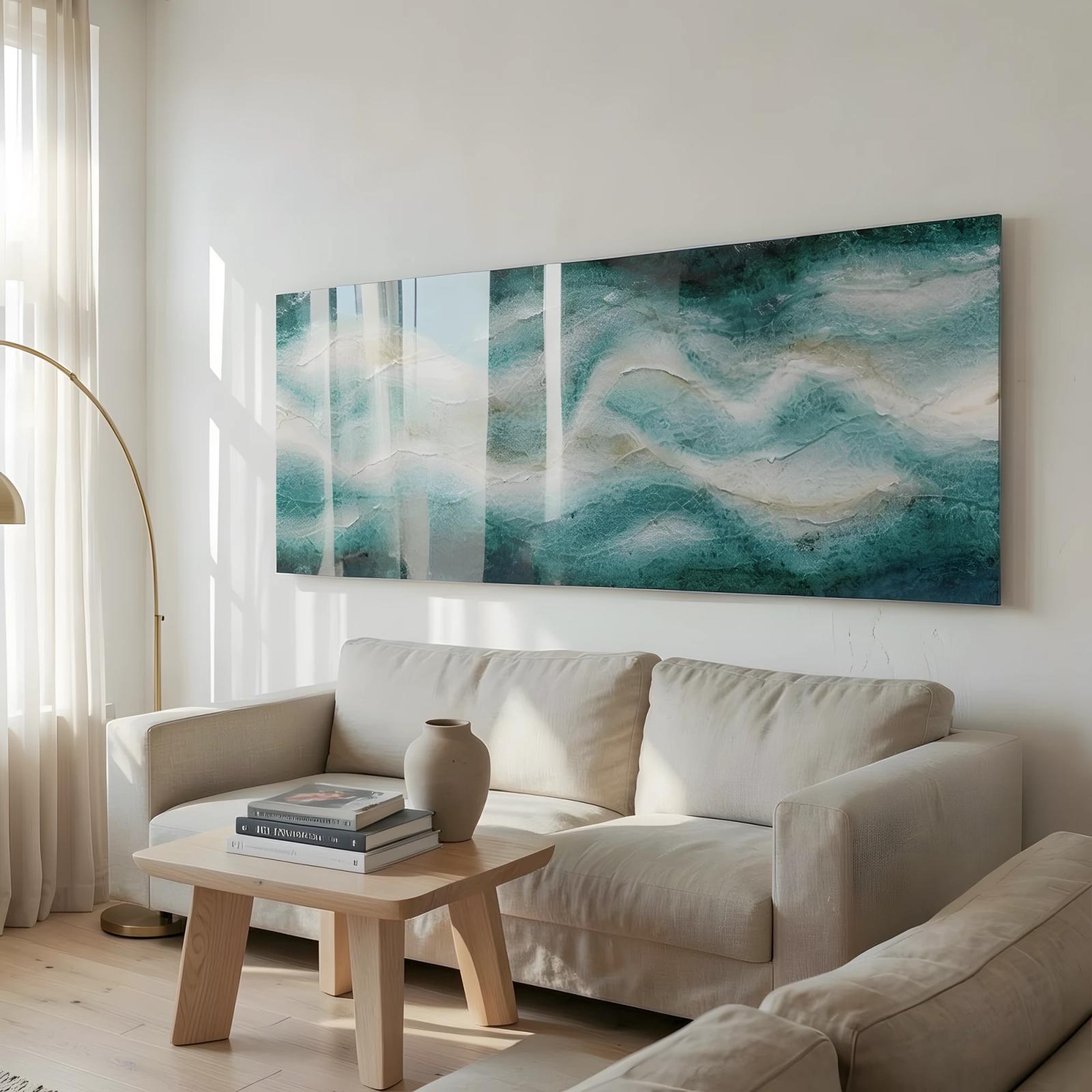 Coastal Abstract Ocean Tempered Glass Wall Art Water Flow Glass Wall Decor — 4