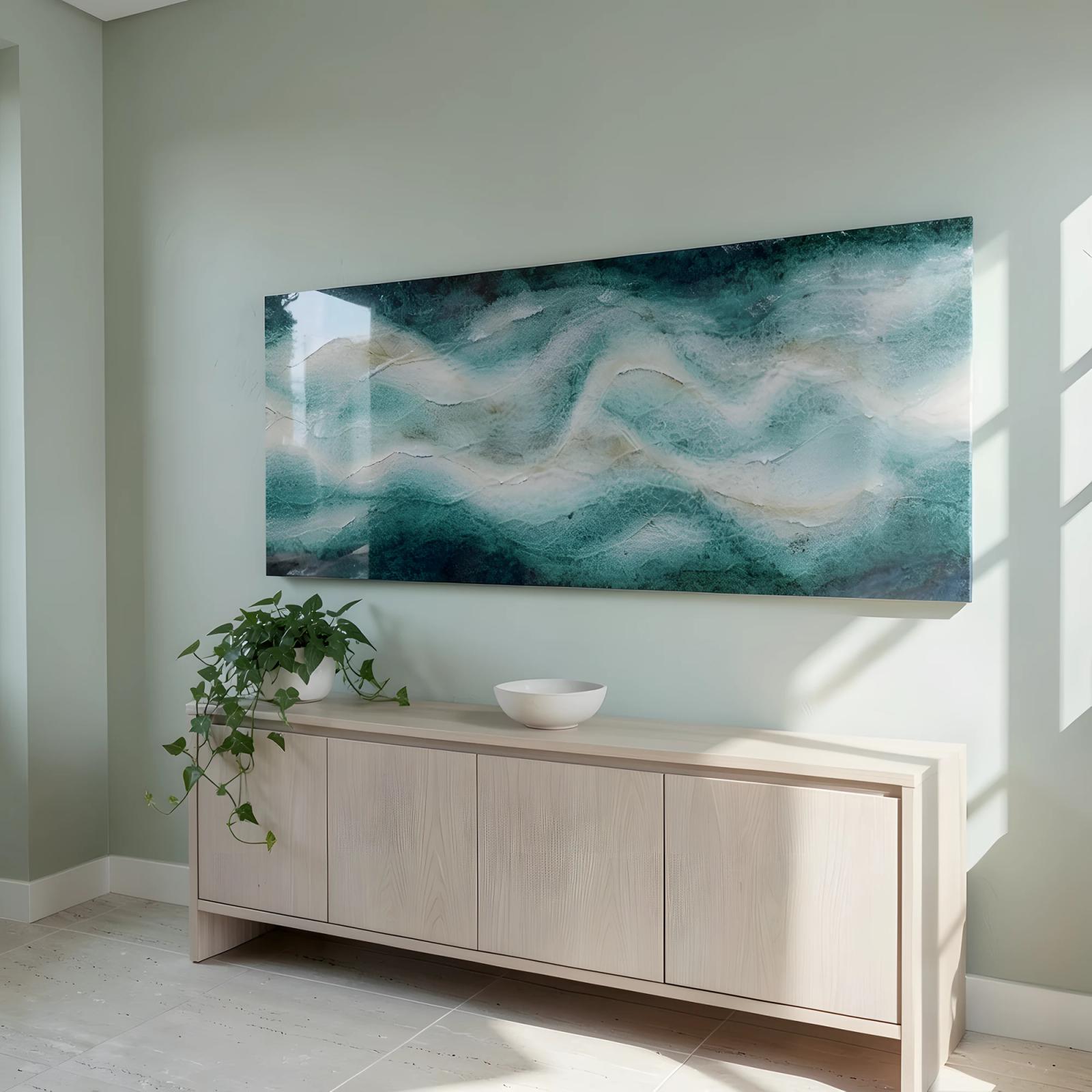 Coastal Abstract Ocean Tempered Glass Wall Art Water Flow Glass Wall Decor — 5