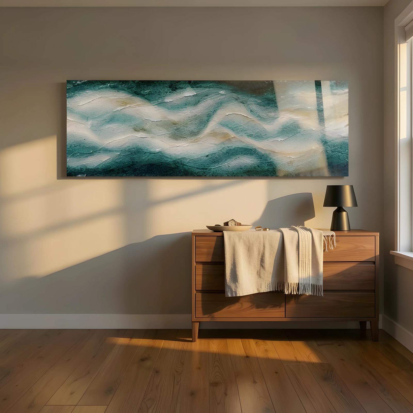 Coastal Abstract Ocean Tempered Glass Wall Art Water Flow Glass Wall Decor — 6
