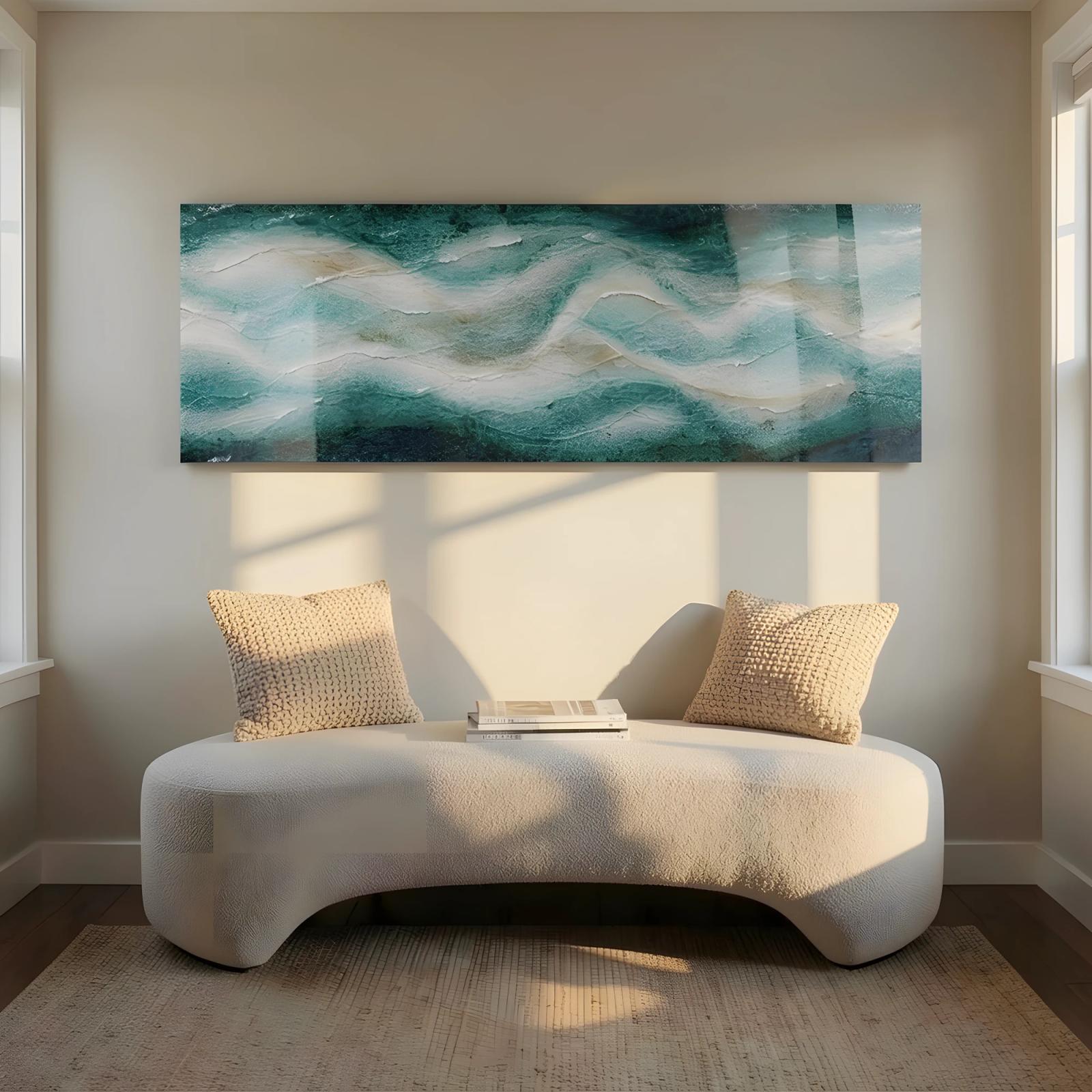 Coastal Abstract Ocean Tempered Glass Wall Art Water Flow Glass Wall Decor — 7