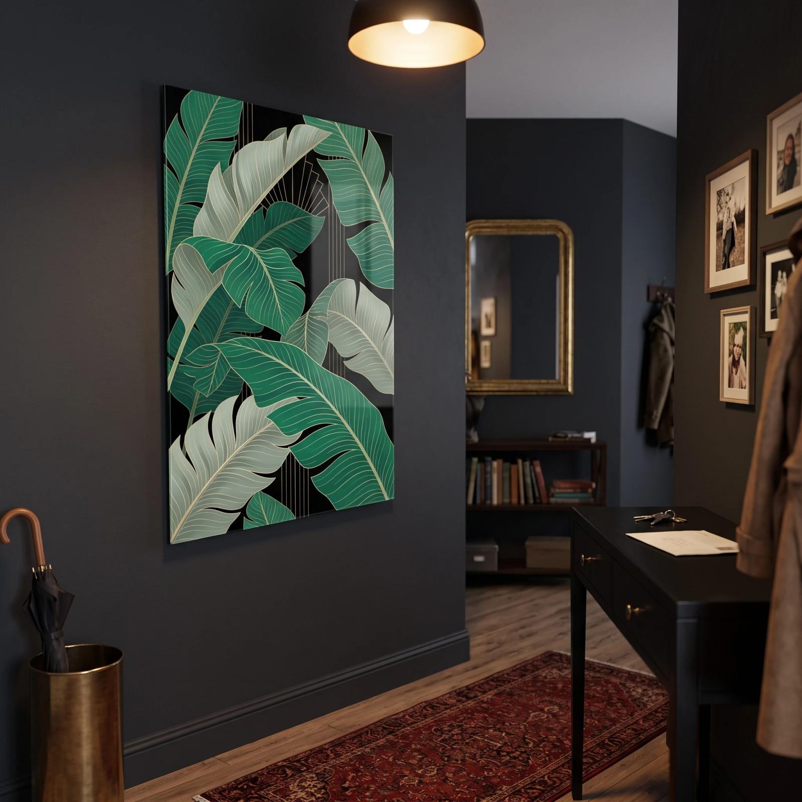 Tropical Leaf Art Deco Emerald Gold Botanical Glass Wall Art — 4