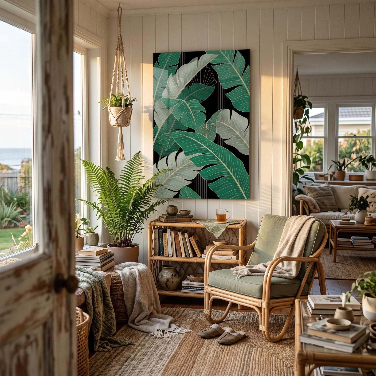 Tropical Leaf Art Deco Emerald Gold Botanical Glass Wall Art — 5
