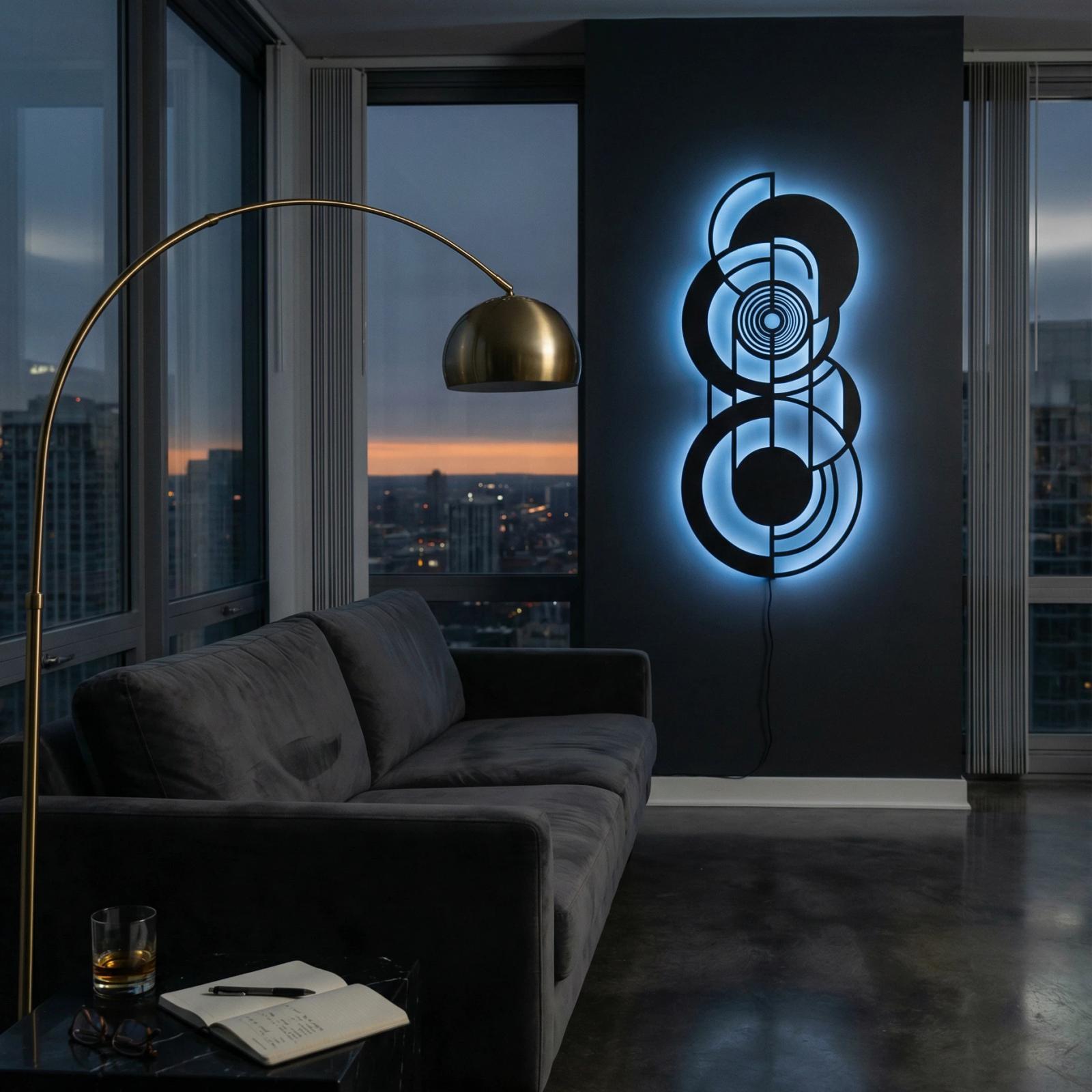 Geometric Abstract Metal Wall Art – Deco Eclipse, Modern Living Room Decor — 10