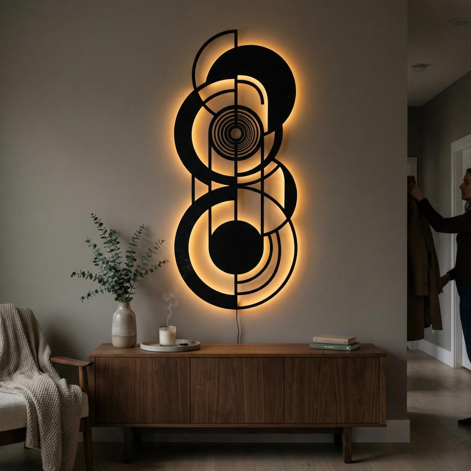 Geometric Abstract Metal Wall Art – Deco Eclipse, Modern Living Room Decor — 13