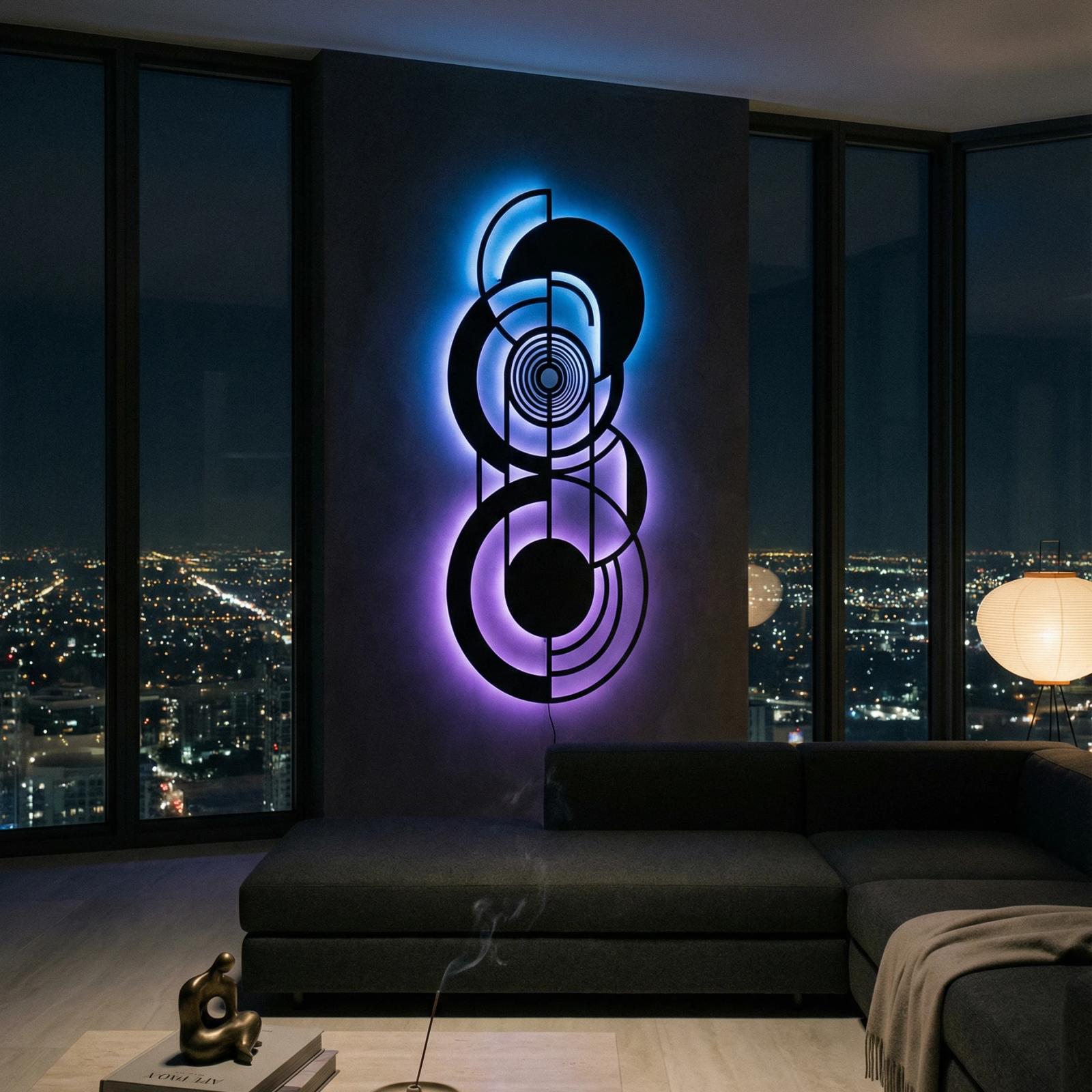 Geometric Abstract Metal Wall Art – Deco Eclipse, Modern Living Room Decor — 2