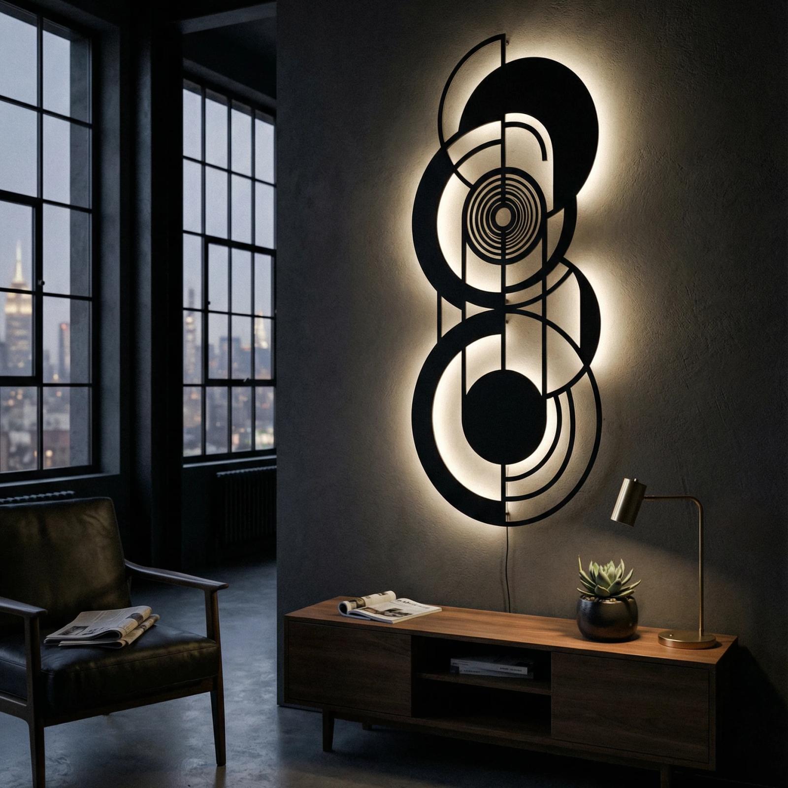 Geometric Abstract Metal Wall Art – Deco Eclipse, Modern Living Room Decor — 6
