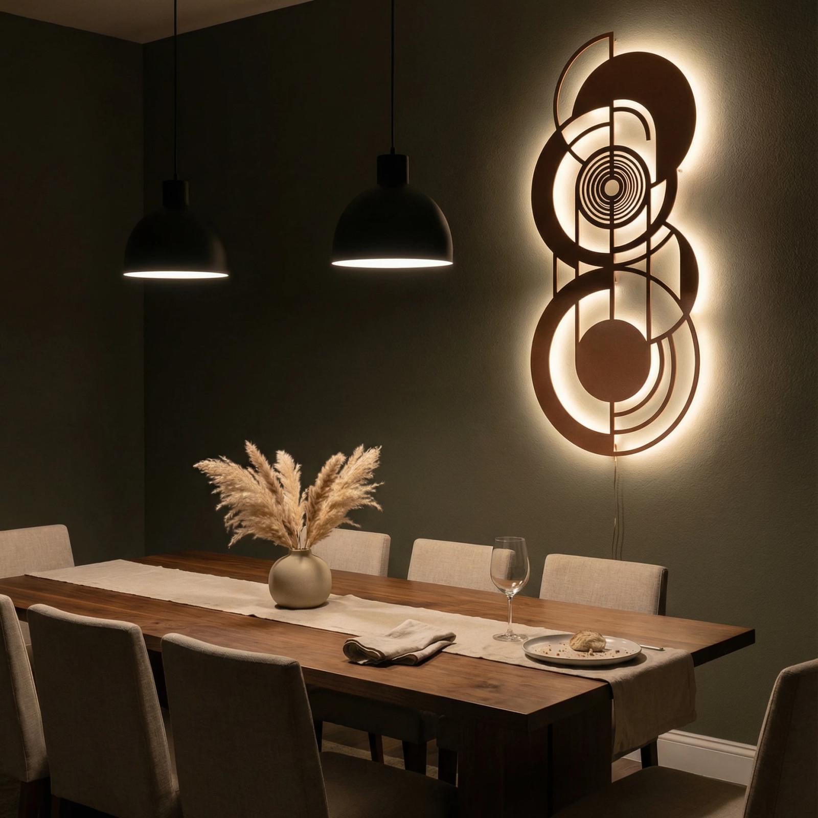 Geometric Abstract Metal Wall Art – Deco Eclipse, Modern Living Room Decor — 9