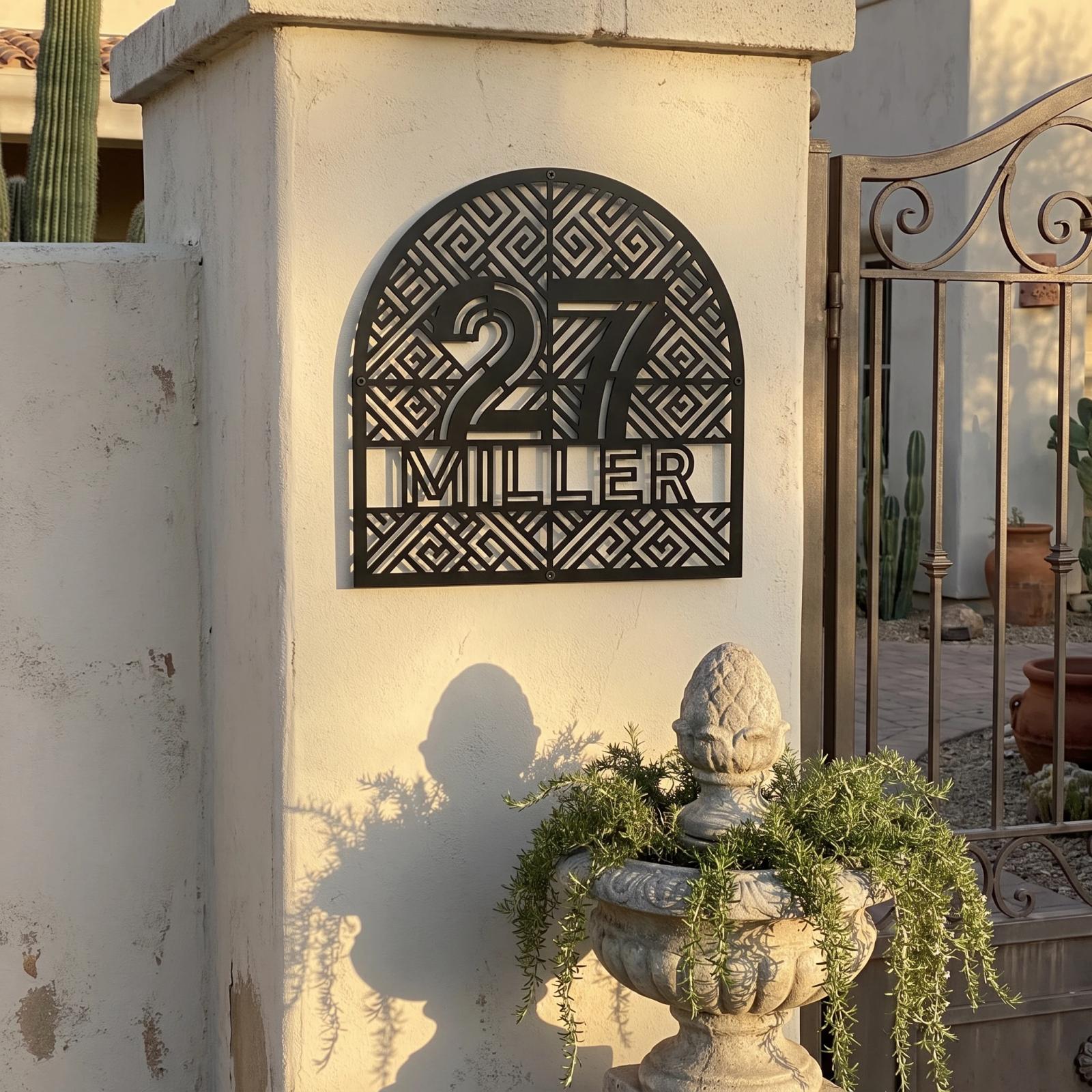 Personalized House Number Name Metal Wall Art – Vow Arch, Deco Entryway Decor — 4