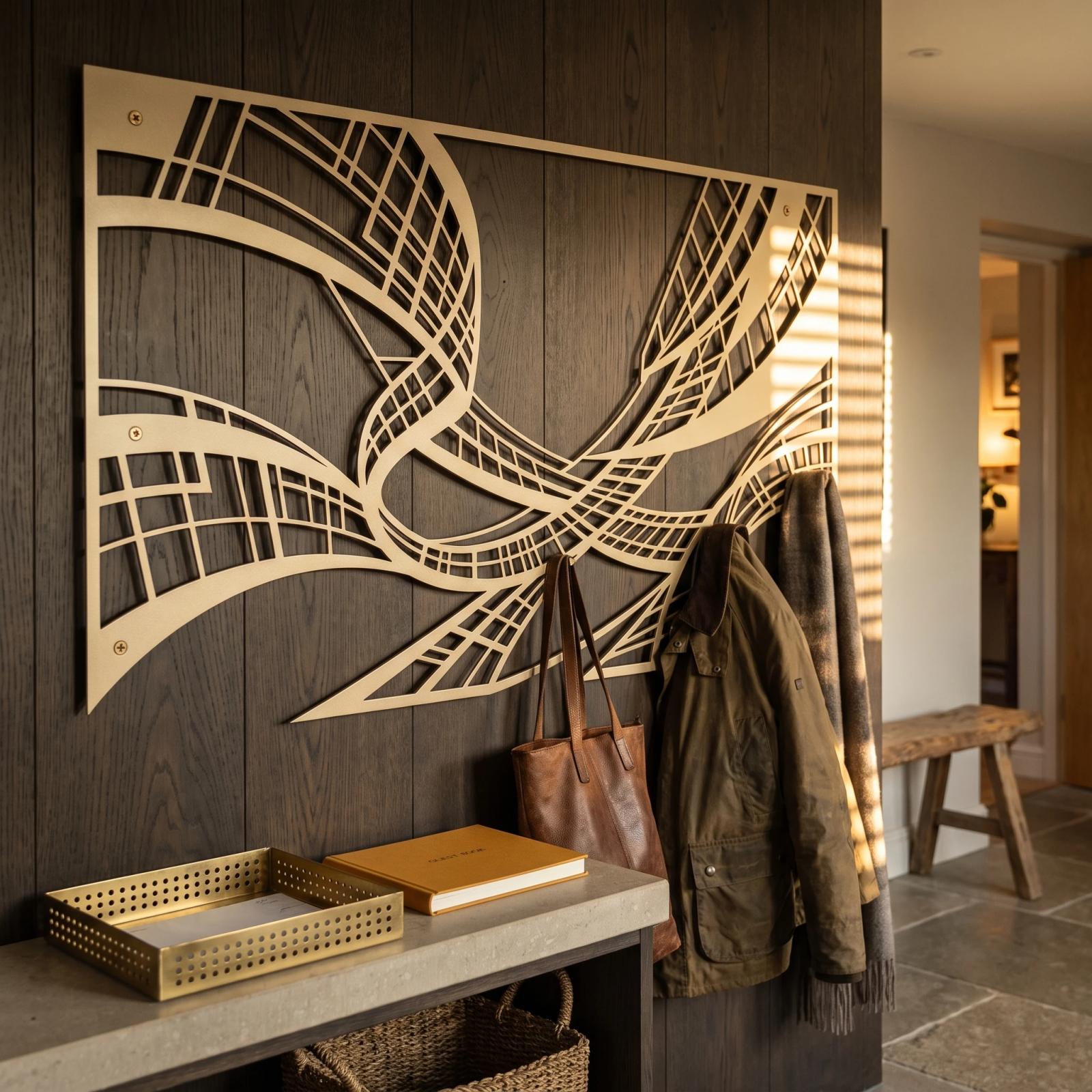 Abstract Waves Metal Coat Rack Wall Art – Current Lines, Entryway and Hallway Decor — 3