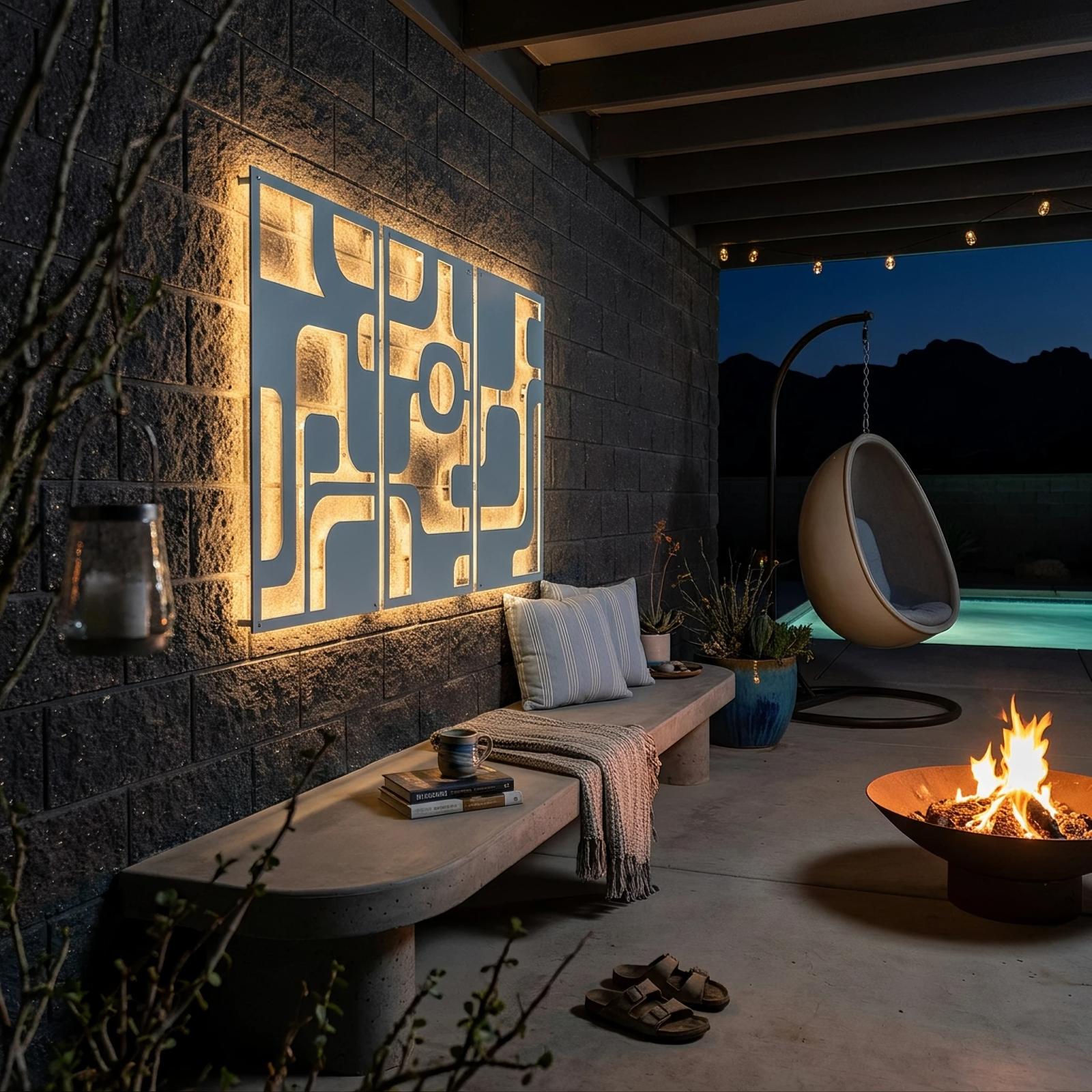 Mid Century Modern Metal Wall Art Backlit LED Triptych – Atomic Orbit, Living Room Decor — 6
