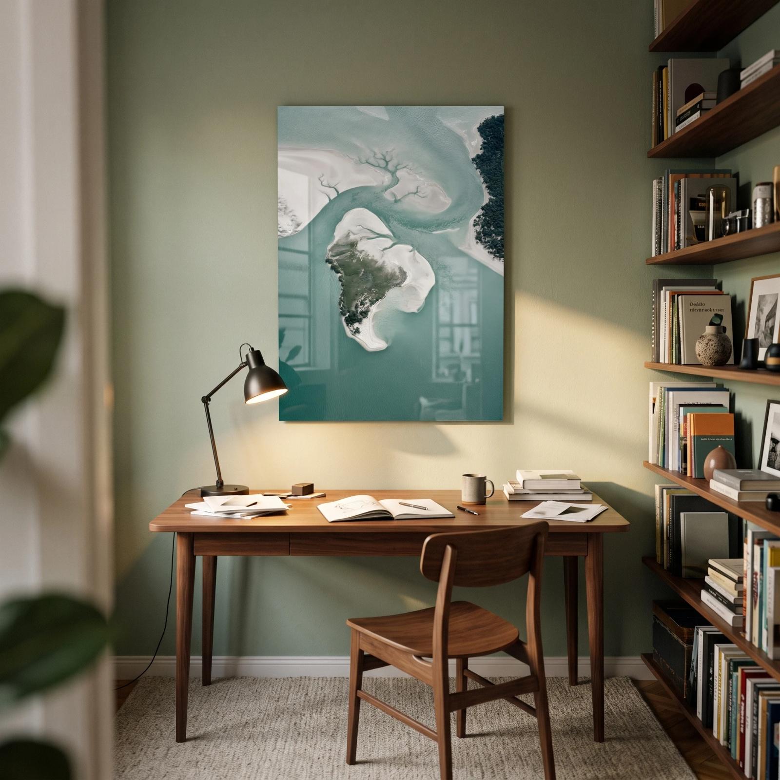 Aerial Coastal Sandbank Teal Water Glass Wall Art — 2
