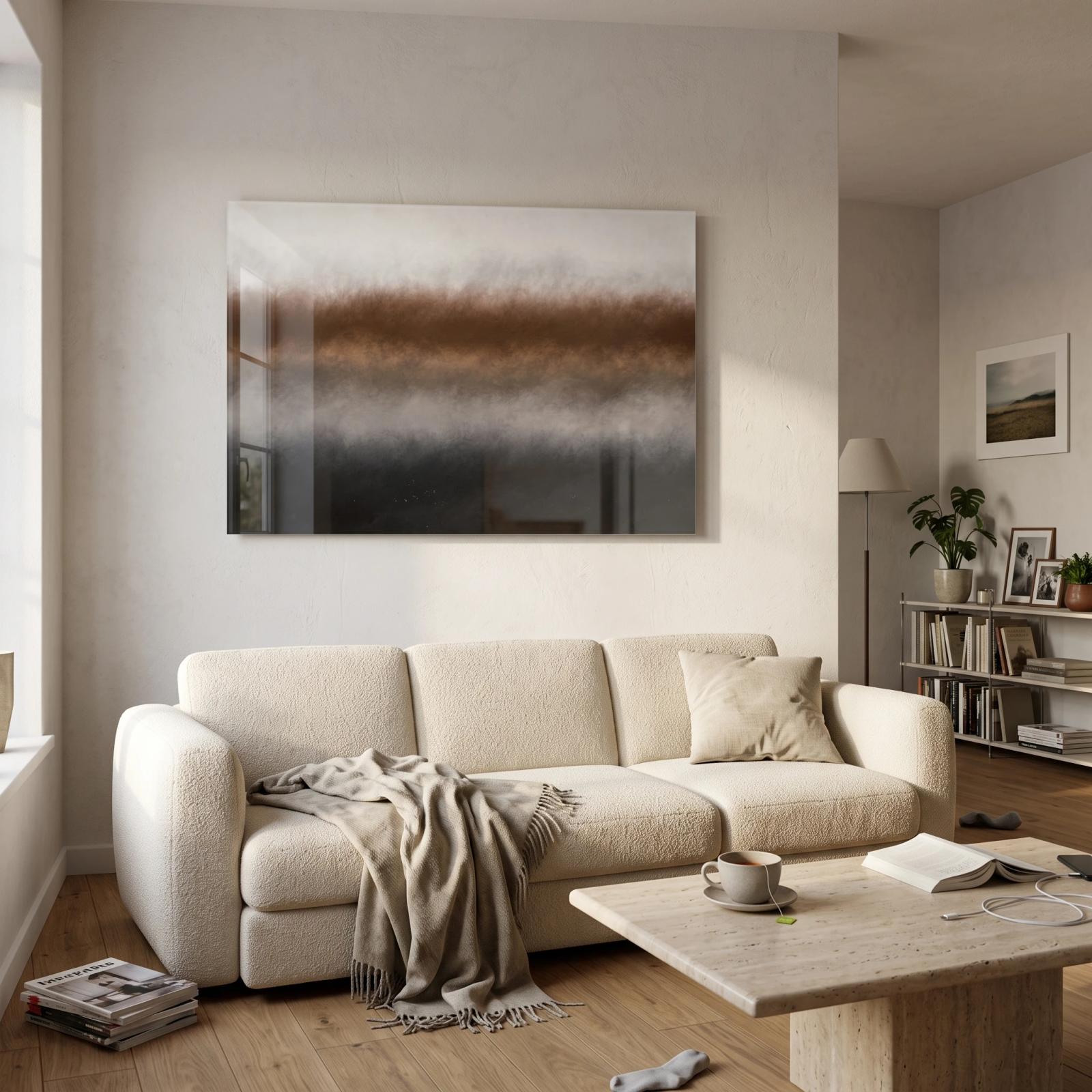 Earth Tone Abstract Glass Wall Art Warm Horizon | Glass Wall Art