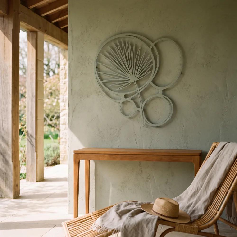 Palm Leaf Metal Boho Wall Art – Desert Fan, Coastal Living Room Decor