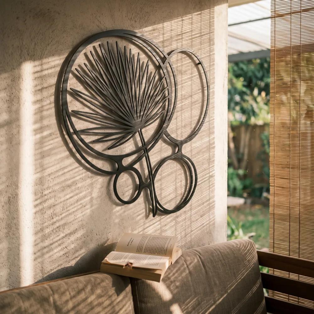 Palm Leaf Metal Boho Wall Art – Desert Fan, Coastal Living Room Decor — 4
